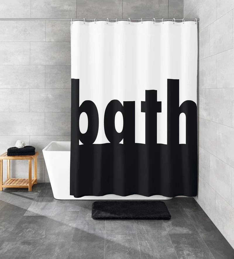 Duschvorhang Textil BATH Schwarz-Weiß 180 x 200 cm