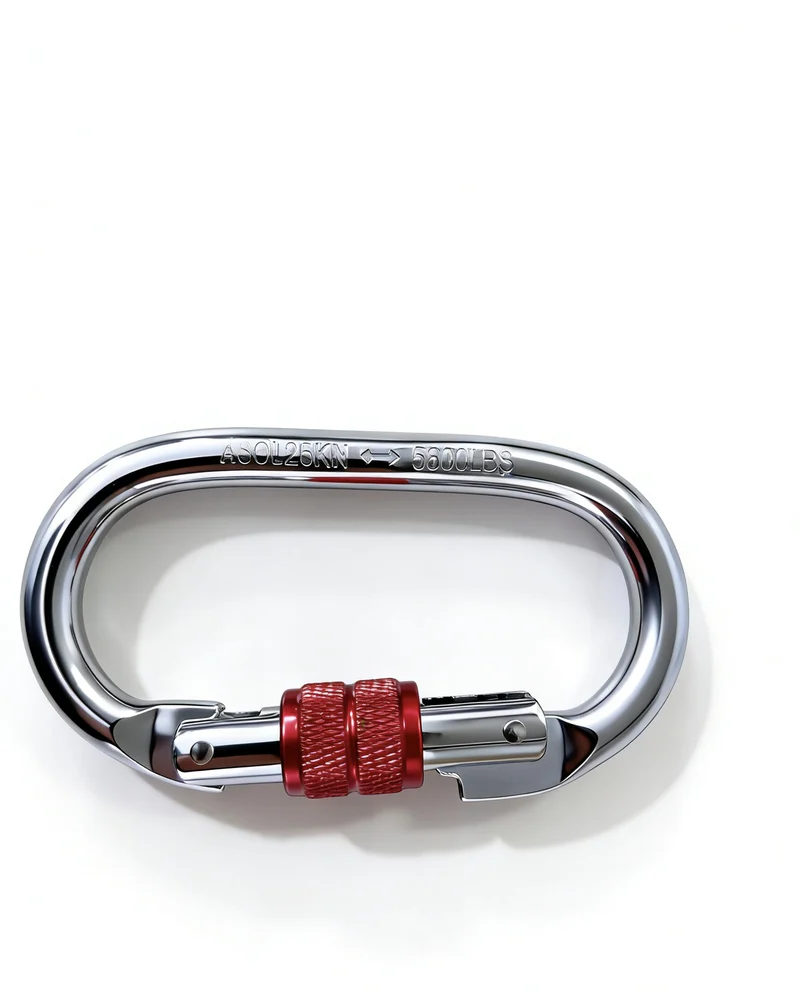 Steel carabiner for climbing, 25 KN