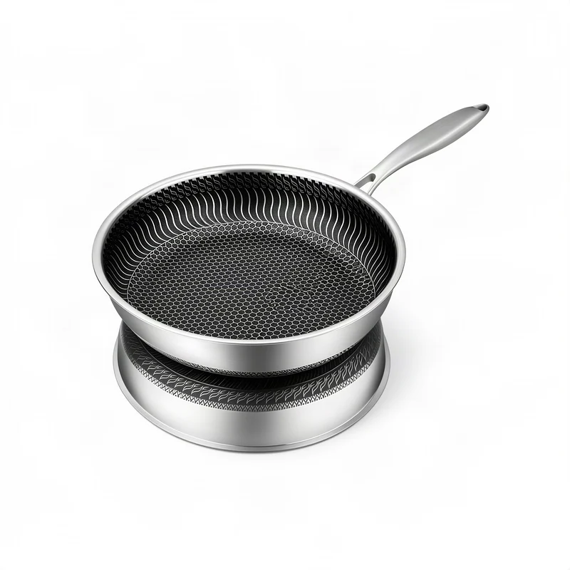 Stainless steel frying pan with glass lid