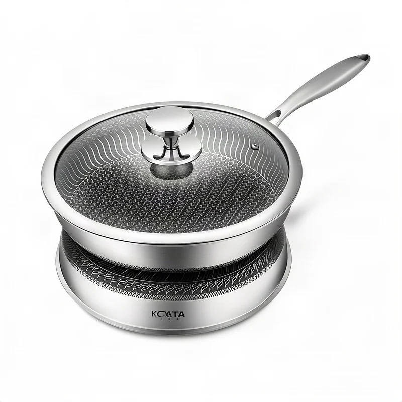 Stainless steel frying pan with glass lid