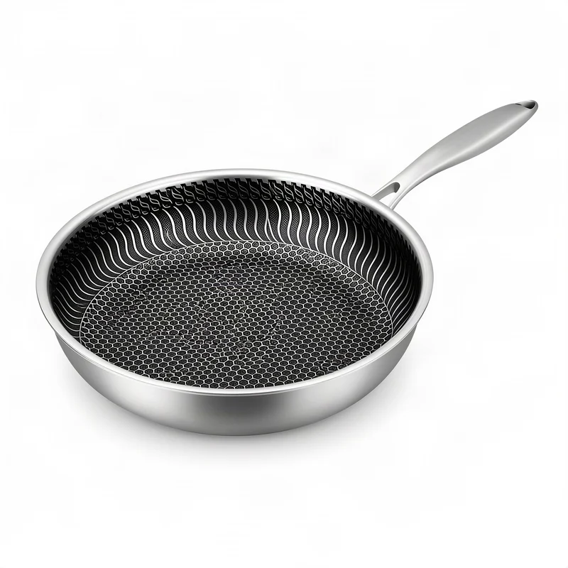 Stainless steel frying pan with glass lid