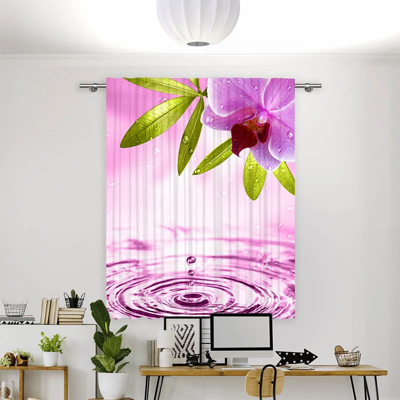 Vorhang Motiv "Pinke Orchidee mit Wassertropfen"