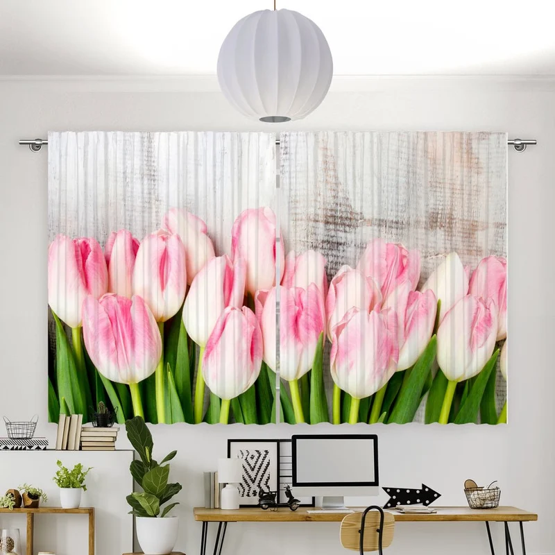 Vorhang Motiv "Tulpen Holzwand"