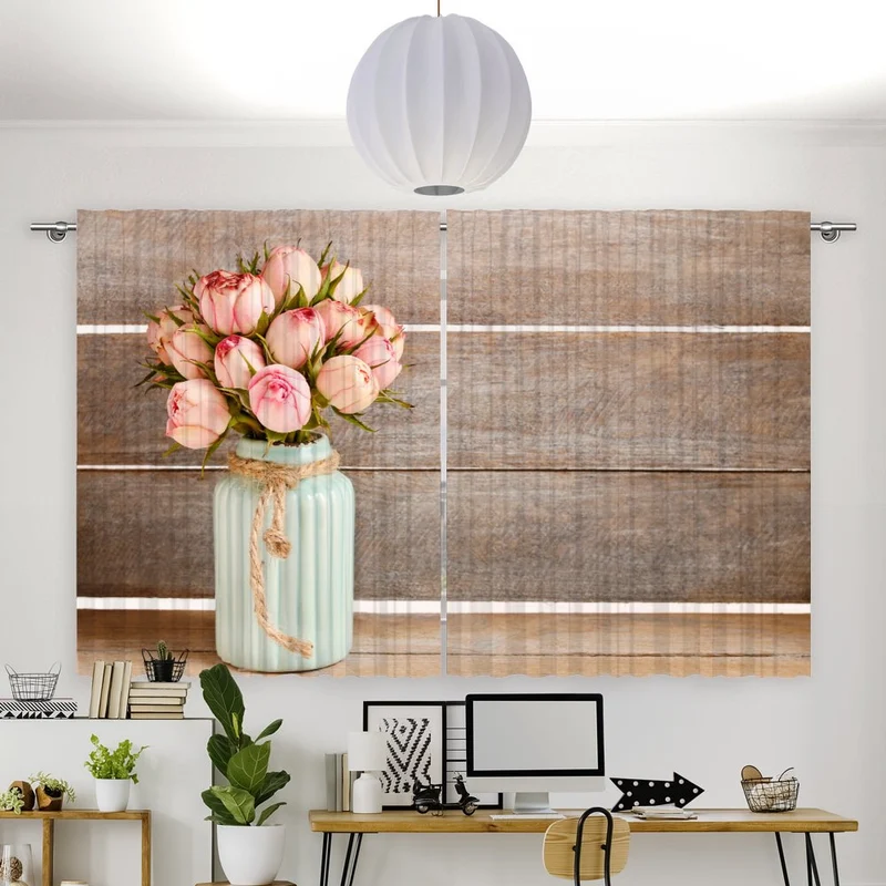 Vorhang Motiv "Tulpen Vase Holzwand"