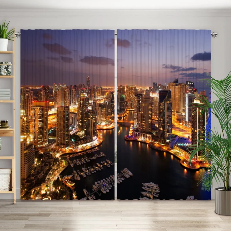 Vorhang Motiv "Dubai Hafen bei Nacht"