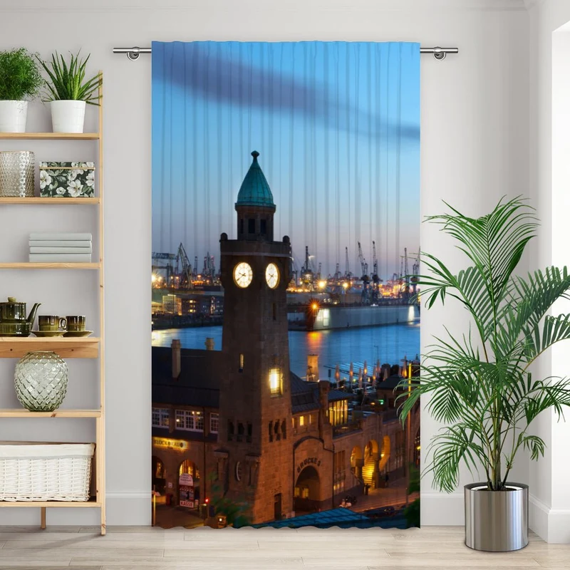 Vorhang Motiv "Hamburg Hafen Skyline"