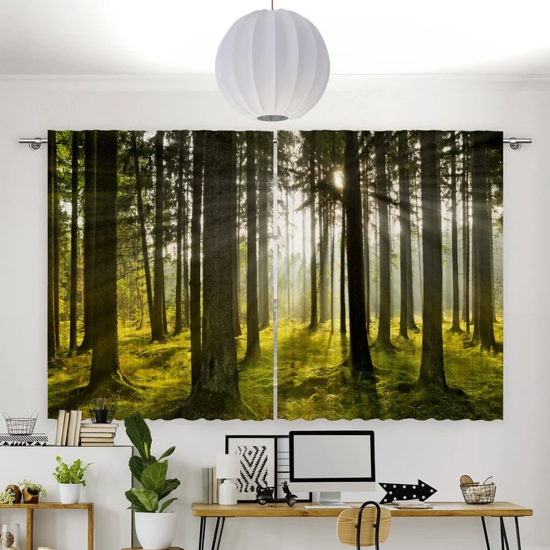 Vorhang Motiv "Wald Sonnenaufgang Nebel"