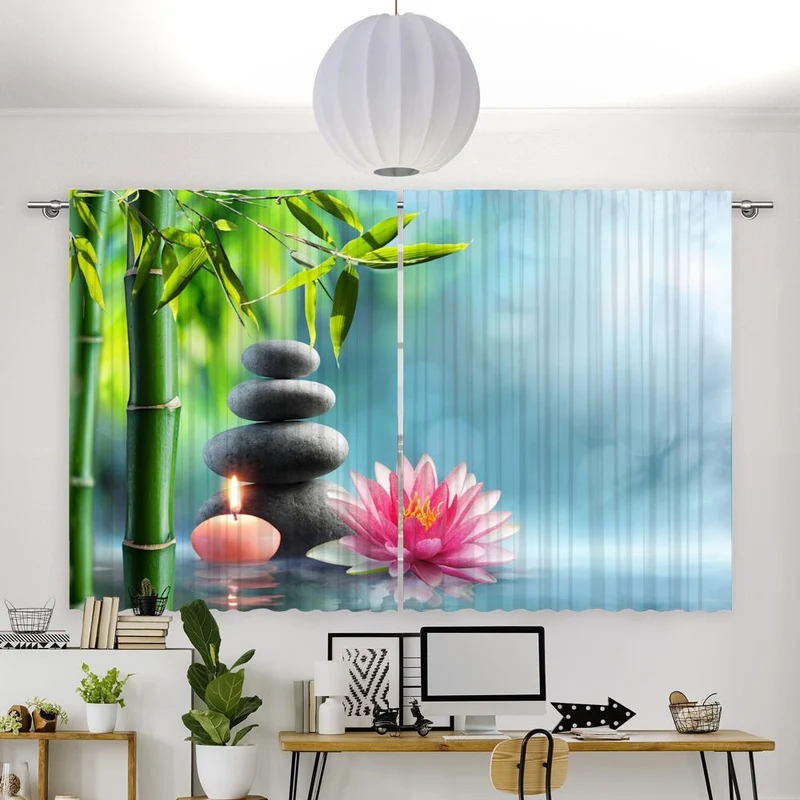 Vorhang Motiv "Lotus Bambus Kerze"