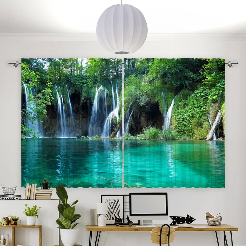 Vorhang Motiv "Wald See Wasserfal"