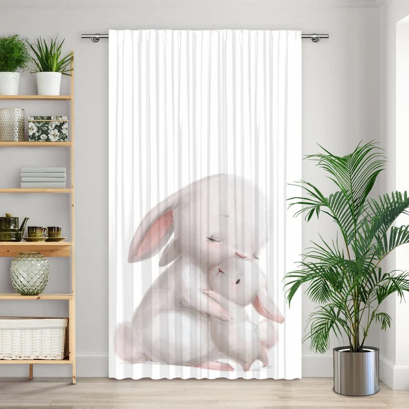 Vorhang Motiv "Hase Kind kuscheln"