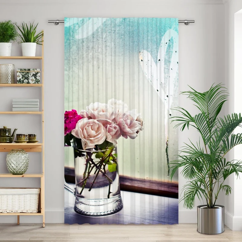 Vorhang Motiv "Rosa Herz Vase"