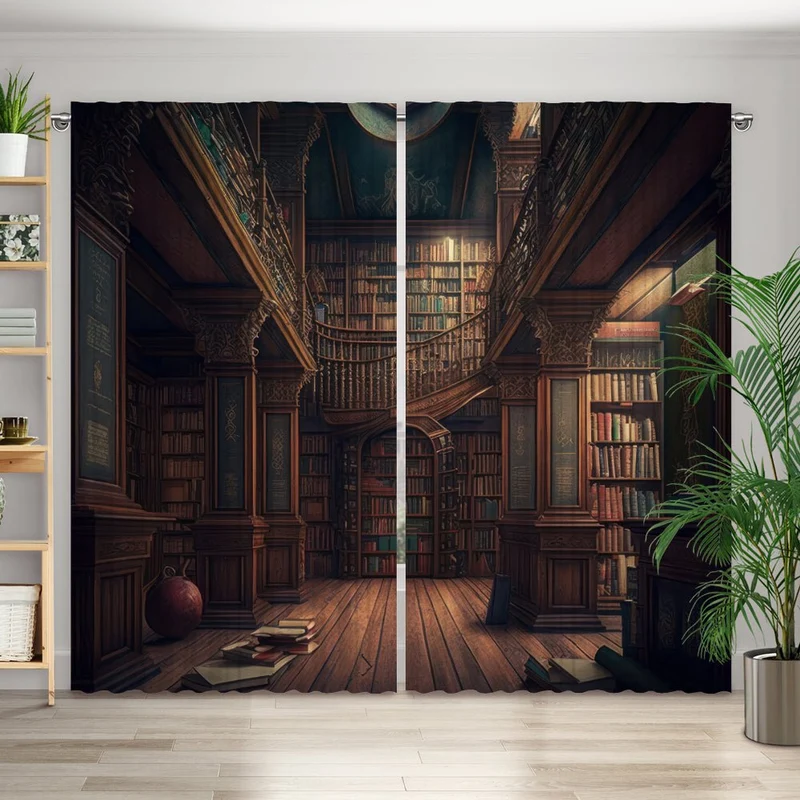 Vorhang Motiv "Bücherei Bücher vintage"