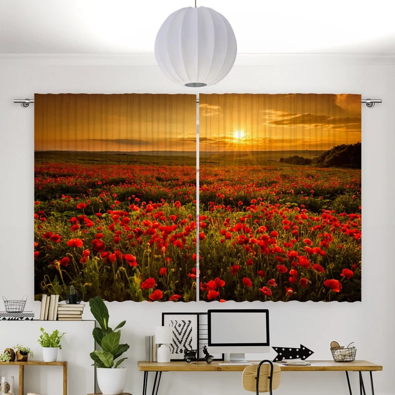 Vorhang Motiv "Mohnfeld Sonnenuntergang"
