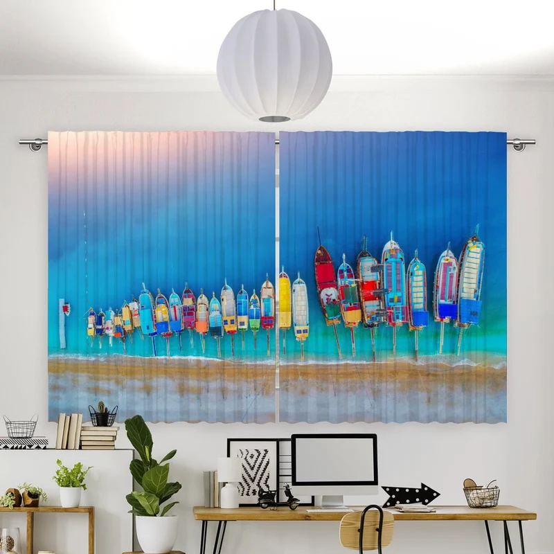 Vorhang Motiv "Boote Strand Küste"