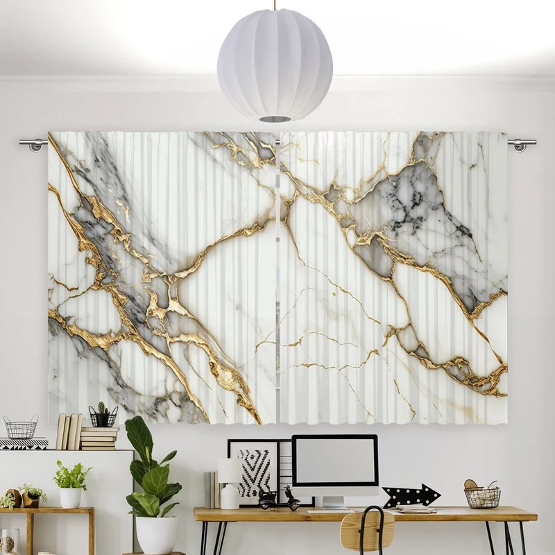 Vorhang Motiv "Marmor weiss gold"