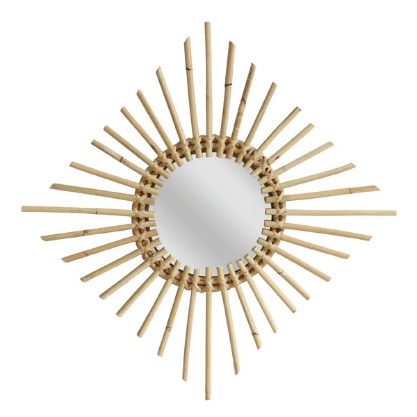 HK Living Rattan Wandspiegel Square - Vintage Spiegel 70er Jahre