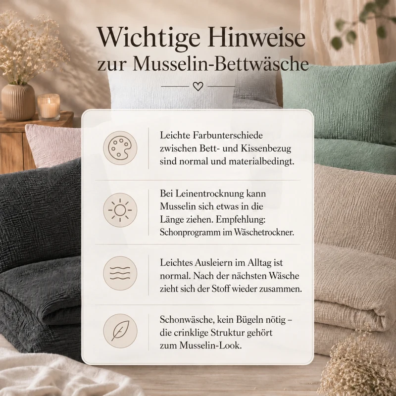Bettwäsche Musselin "pure hug", 100% Baumwolle, 135x200+80x80/155x220+80x80, versch. Farben