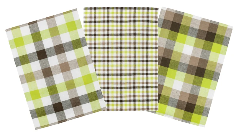 3er Pack Kracht Halbleinen Geschirrtuch 50x70 Karo 213-218-50-16 grün