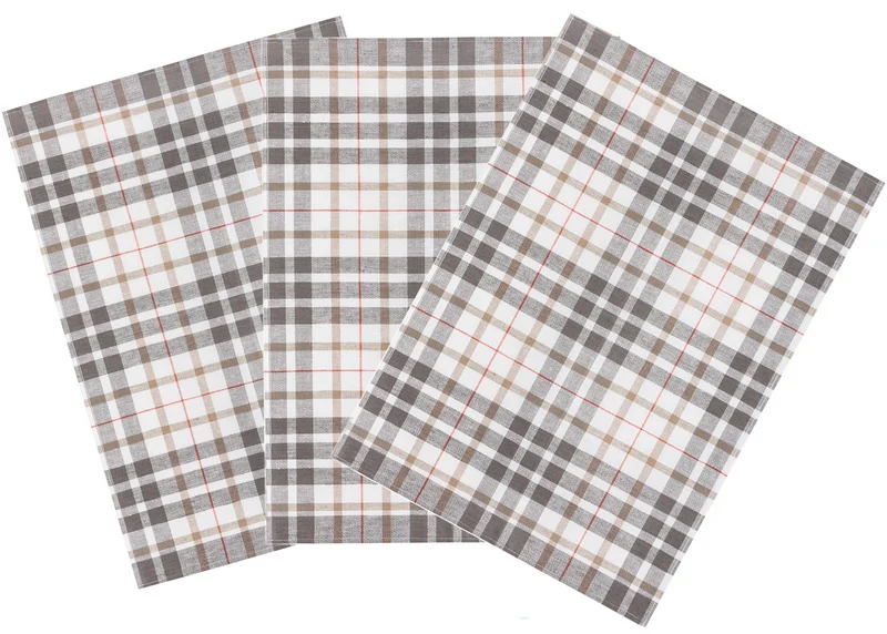 3er Pack Kracht Halbleinen Geschirrtuch 50x70 Blockkaro 2-900