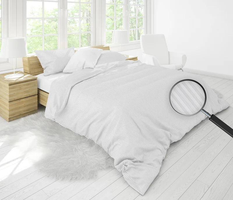 MOON-Luxury Damast Bettwäsche 3mm Streifen silber 155x220 / 80x80 100% Baumwolle YKK Reißverschluss