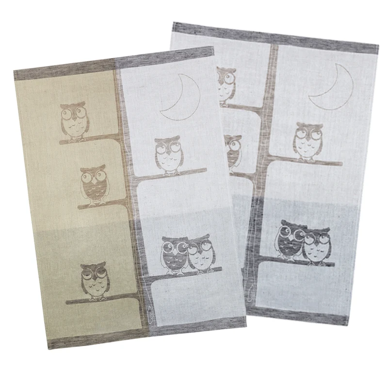 2er Pack Geschirrtuch Küchentuch Halbleinen 50x70 Eulen 215-457 Kracht