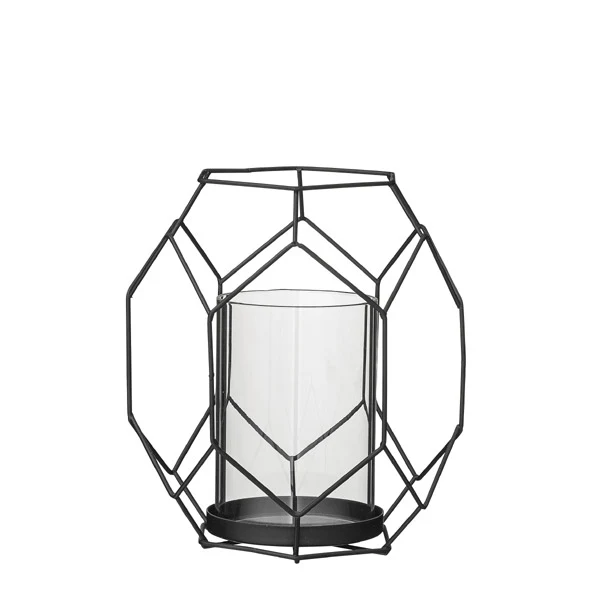 Bloomingville Windlicht Geometric schwarz - modernes Windlicht aus Metall und Glas