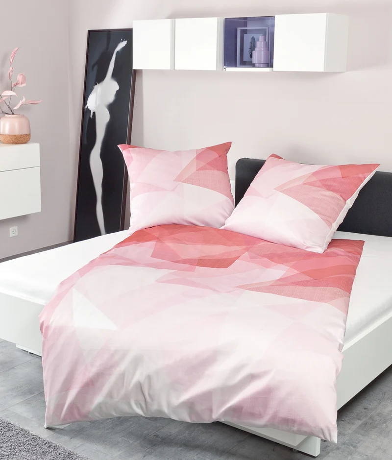 Janine Mako-Satin Bettwäsche modern art 135x200 / 80x80 42034 granatrose