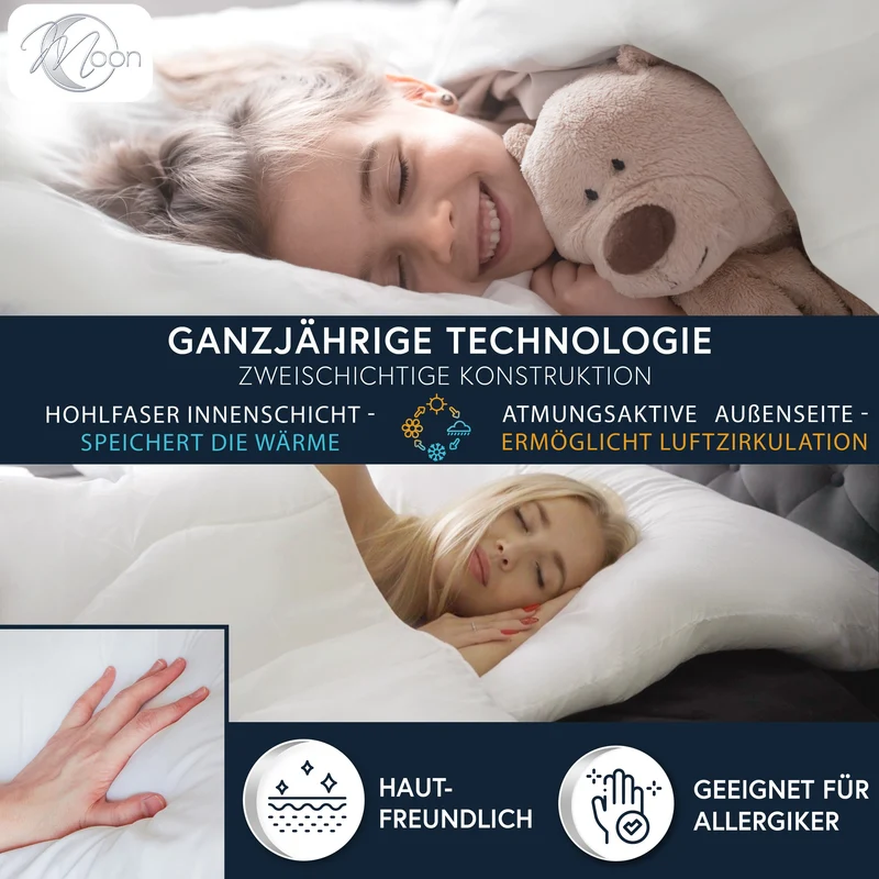 MOON Bettenset Ganzjahresdecke inkl. Kopfkissen 100% Polyester versteppt