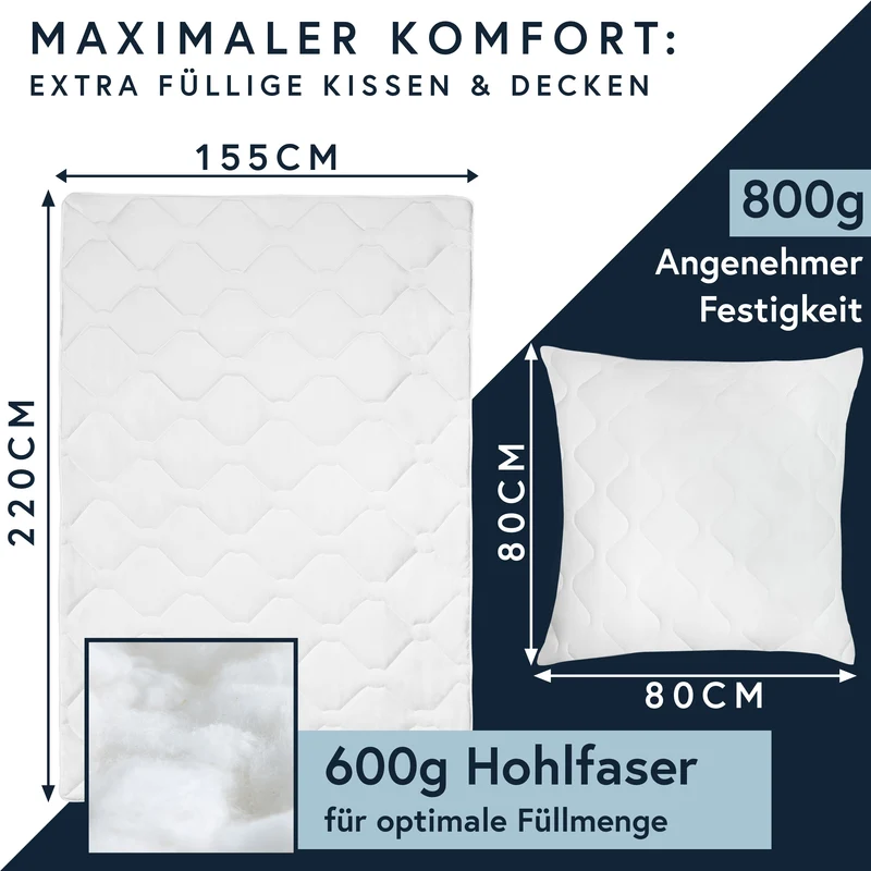 MOON Bettenset Ganzjahresdecke inkl. Kopfkissen 100% Polyester versteppt
