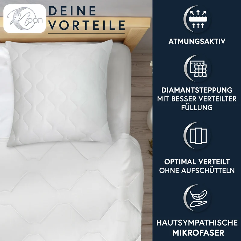 MOON Bettenset Ganzjahresdecke inkl. Kopfkissen 100% Polyester versteppt