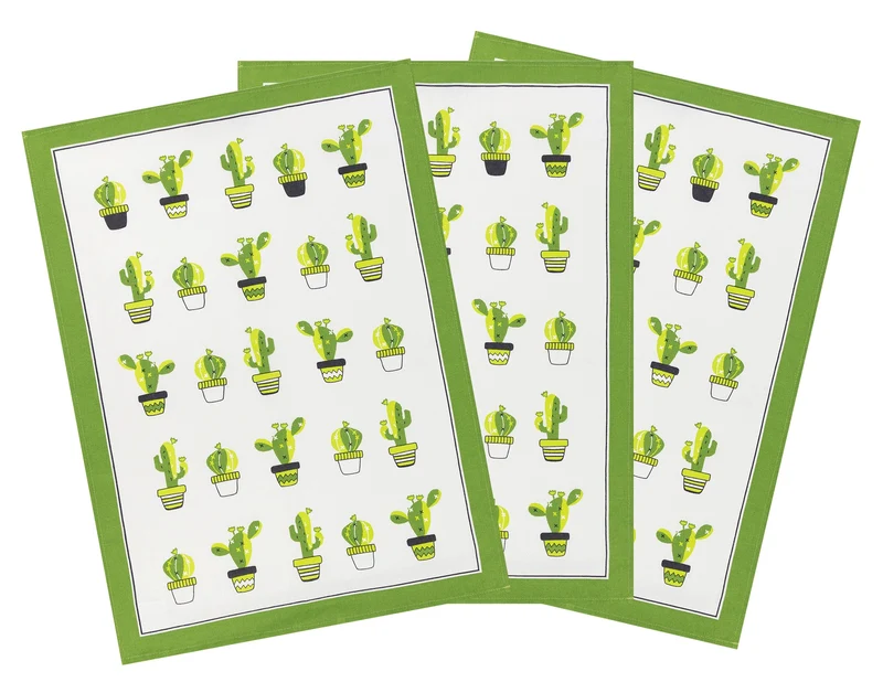 3er Pack Kracht Halbleinen Geschirrtuch Kaktus 50x70 cm
