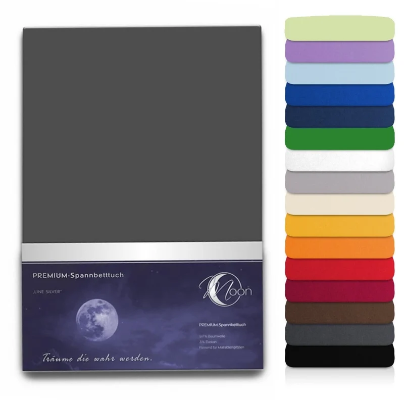Spannbettlaken Topper 200x220cm Spannbetttuch Baumwolle 190g/m² Moon Line silver