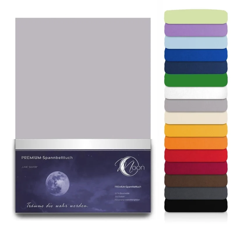 Spannbettlaken Topper 200x220cm Spannbetttuch Baumwolle 190g/m² Moon Line silver
