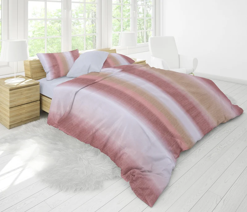 MOON-Luxury Damast Bettwäsche Rainbow Streifen terra 135x200 100% Baumwolle YKK
