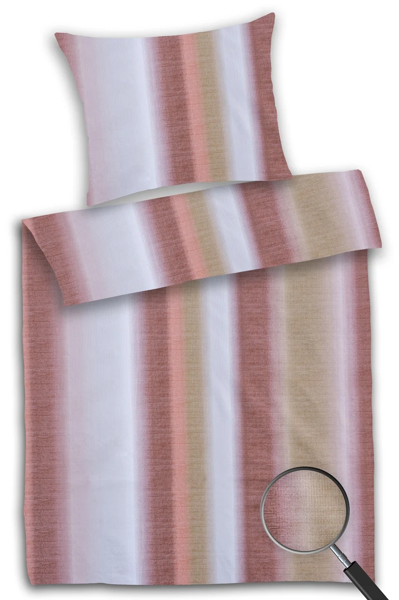 MOON-Luxury Damast Bettwäsche Rainbow Streifen terra 135x200 100% Baumwolle YKK