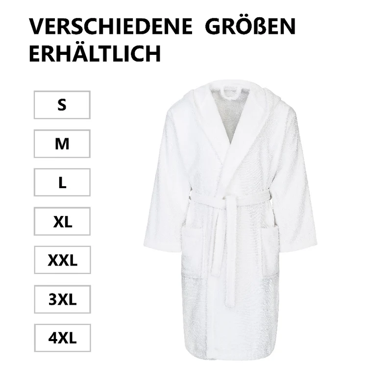 MOON Bademantel Classic 100% Baumwolle weiß Kapuze 400g/m² extra langer Gürtel