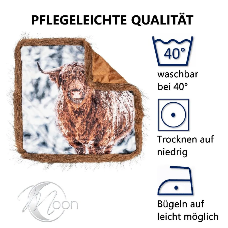 MOON - Kissenbezug WildLife mit Kuschelfell - Kissenhülle ca. 45x45 cm - ca. 500g/m² Flanell - 100% Polyester