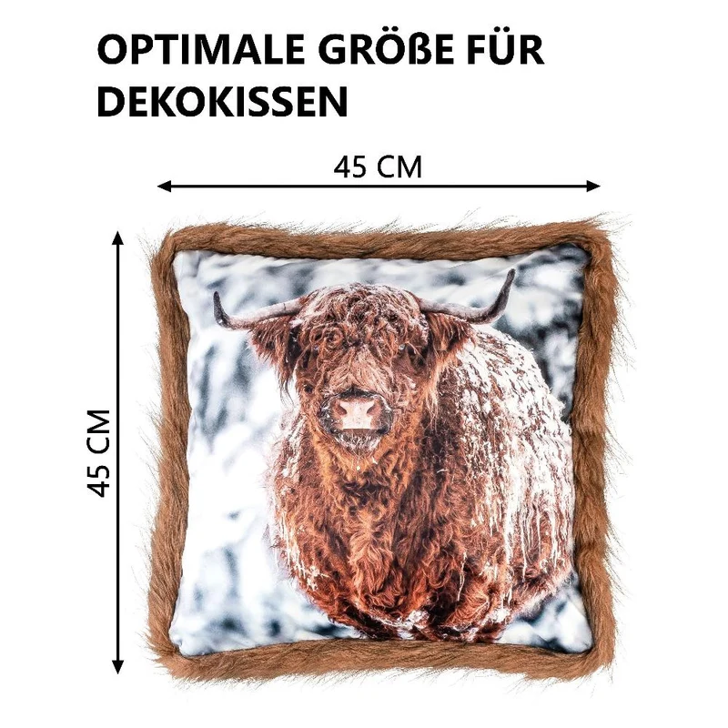 MOON - Kissenbezug WildLife mit Kuschelfell - Kissenhülle ca. 45x45 cm - ca. 500g/m² Flanell - 100% Polyester