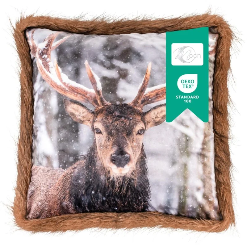 MOON - Kissenbezug WildLife mit Kuschelfell - Kissenhülle ca. 45x45 cm - ca. 500g/m² Flanell - 100% Polyester