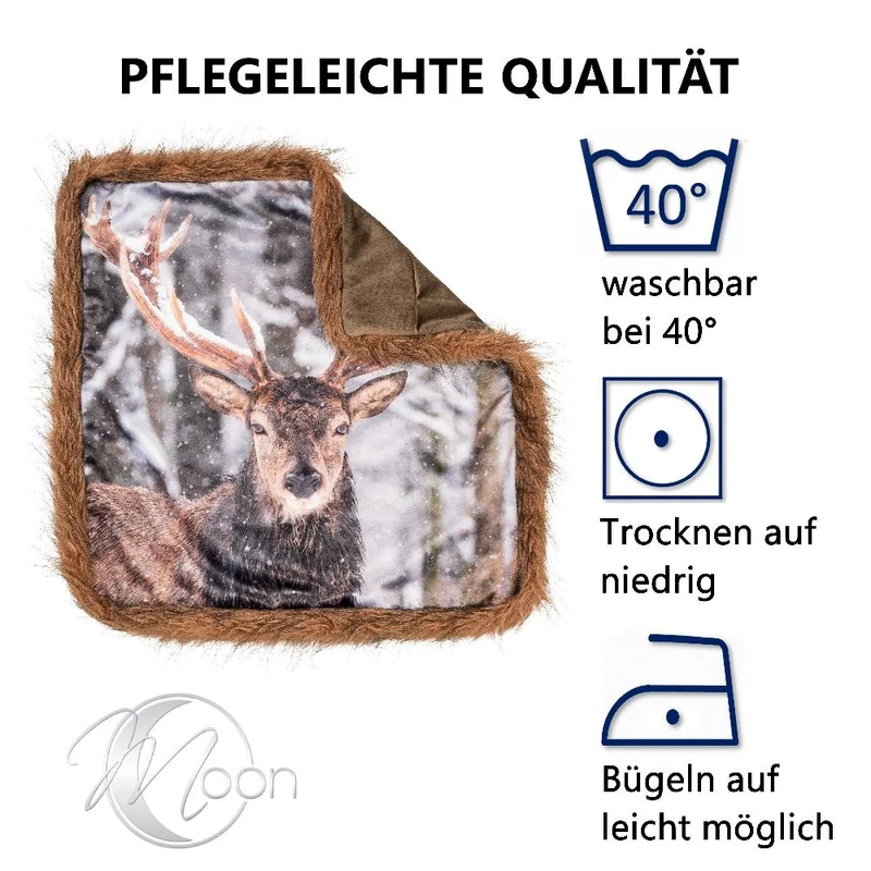MOON - Kissenbezug WildLife mit Kuschelfell - Kissenhülle ca. 45x45 cm - ca. 500g/m² Flanell - 100% Polyester