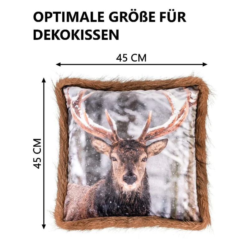 MOON - Kissenbezug WildLife mit Kuschelfell - Kissenhülle ca. 45x45 cm - ca. 500g/m² Flanell - 100% Polyester