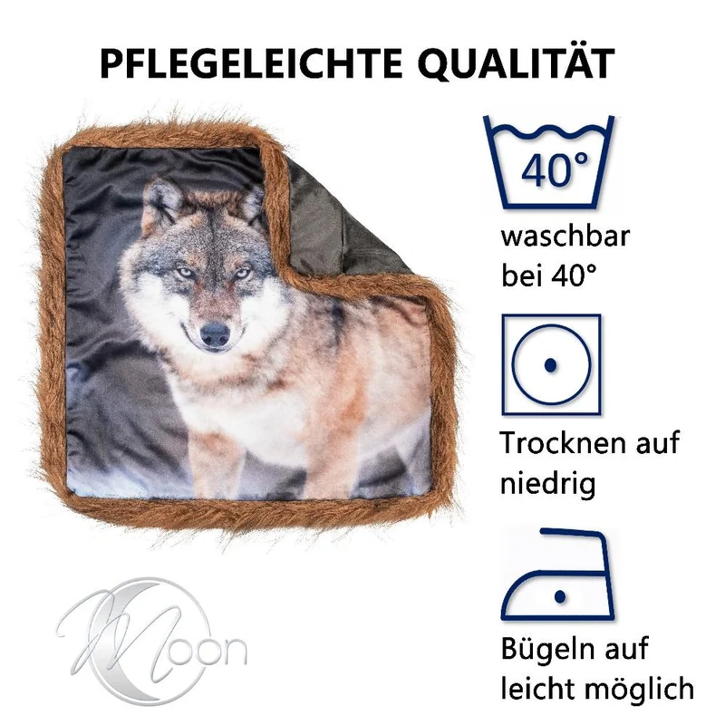 MOON - Kissenbezug WildLife mit Kuschelfell - Kissenhülle ca. 45x45 cm - ca. 500g/m² Flanell - 100% Polyester
