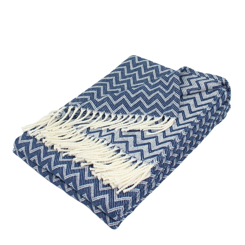 Decke Baumwolle Kuscheldecke Zick-Zack Tagesdecke Fransen leicht Moon Luxury