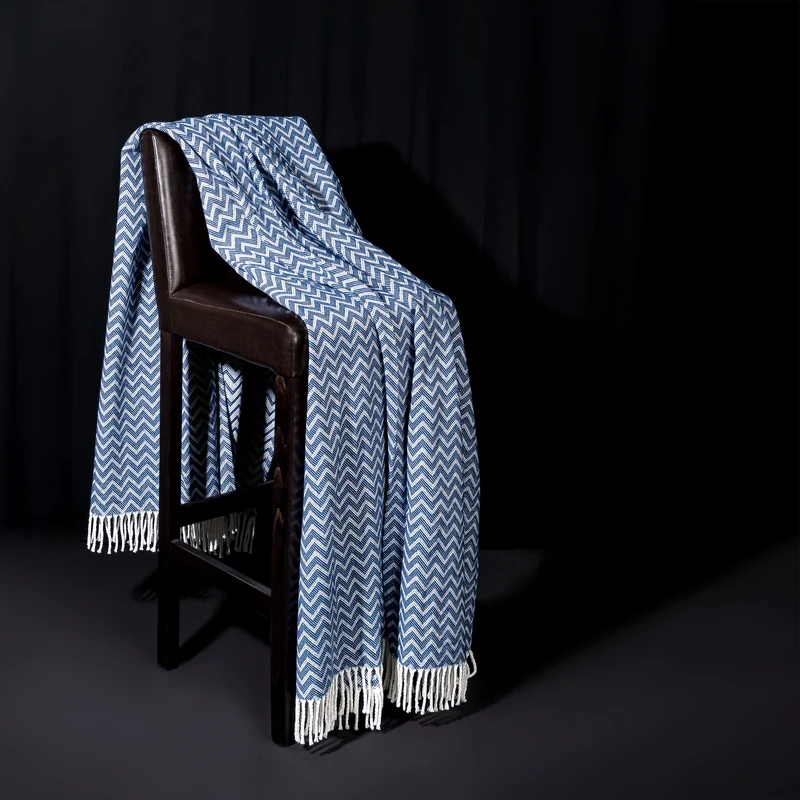 Decke Baumwolle Kuscheldecke Zick-Zack Tagesdecke Fransen leicht Moon Luxury
