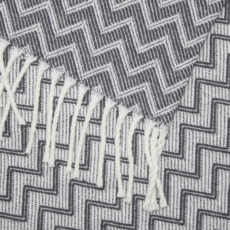 Decke Baumwolle Kuscheldecke Zick-Zack Tagesdecke Fransen leicht Moon Luxury