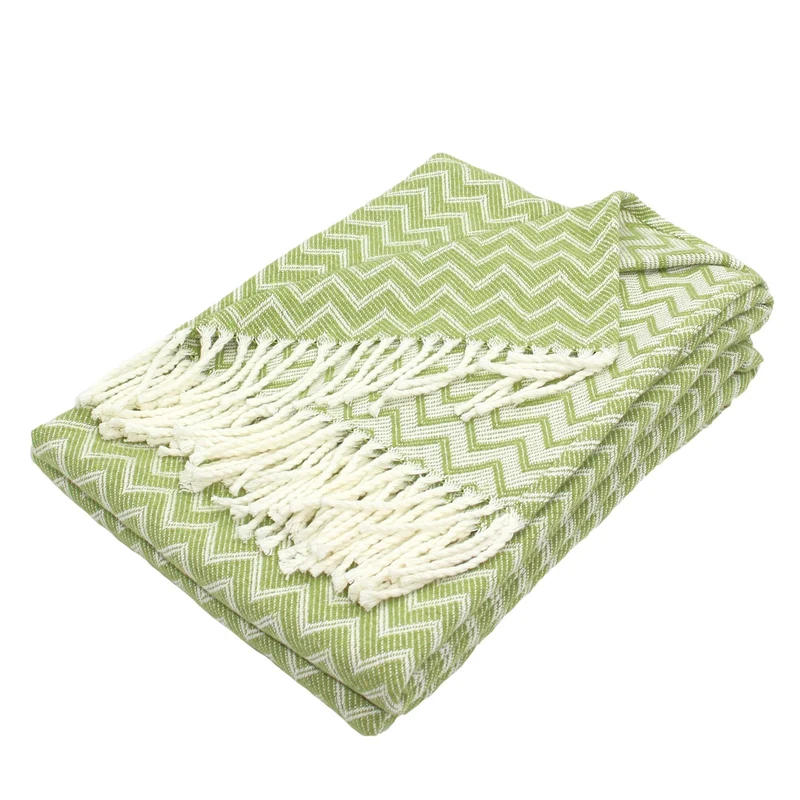 Decke Baumwolle Kuscheldecke Zick-Zack Tagesdecke Fransen leicht Moon Luxury