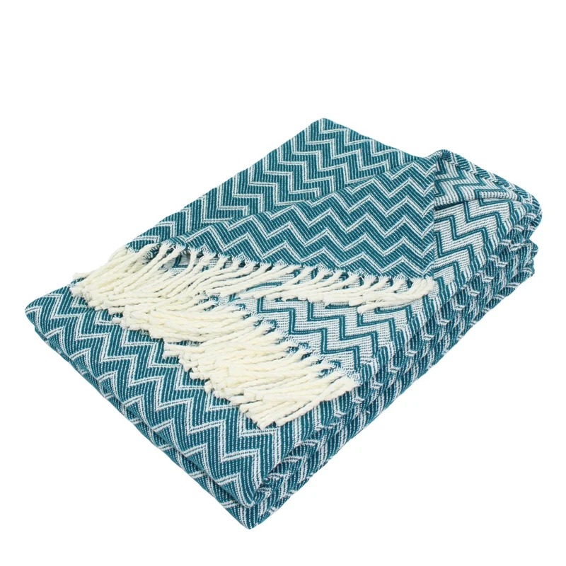 Decke Baumwolle Kuscheldecke Zick-Zack Tagesdecke Fransen leicht Moon Luxury