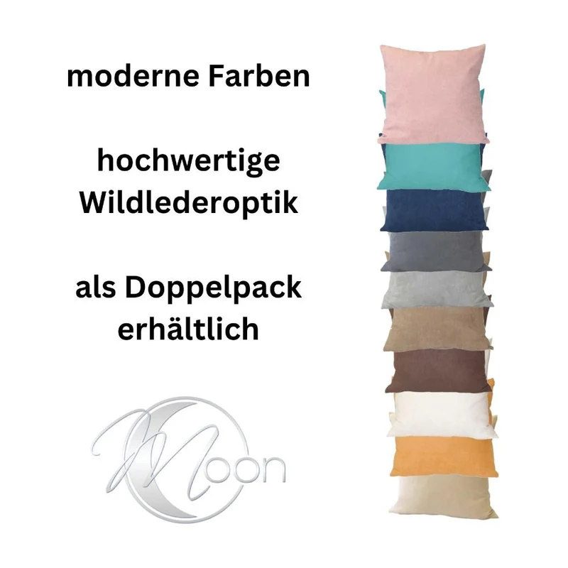 2er Pack Kissenhüllen 40x40, 50x50, 60x60 cm Reißverschluss Kissenbezüge MOON