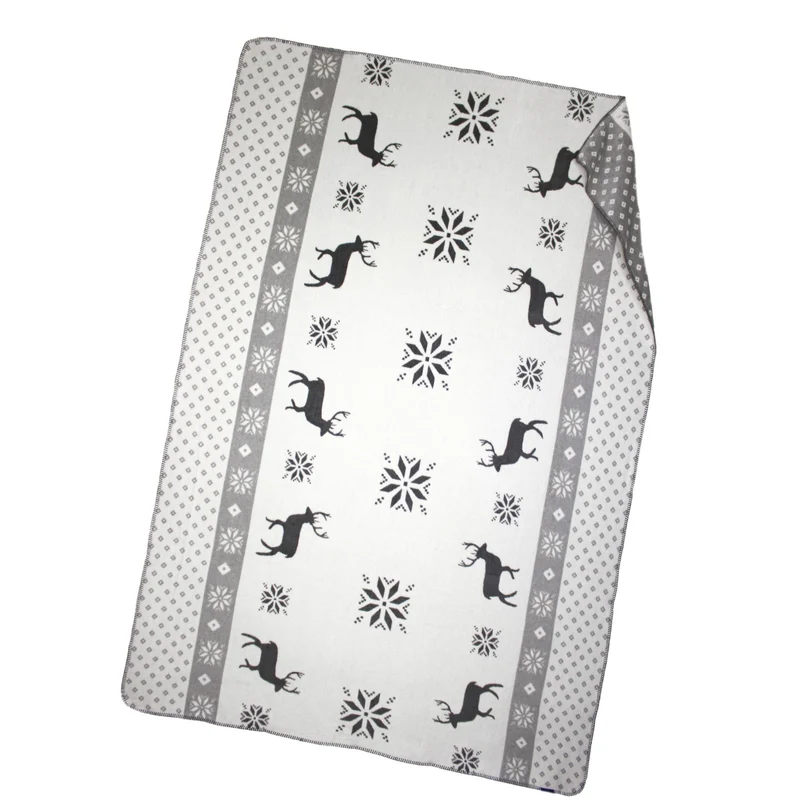 Moon Luxus Kuscheldecke grau weiß Wolldecke 150x200 Winter Hirsch