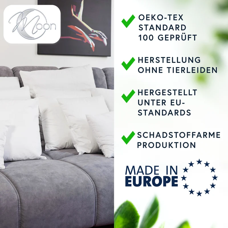 MOON Luxury 6er Pack Perkal Füllkissen, Innenkissen, Sofakissen mit Hülle aus 100% Baumwolle